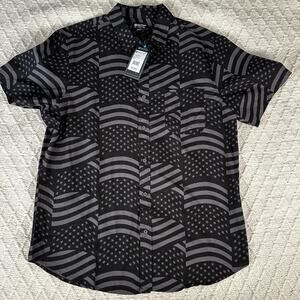 Matix Men’s XL Black Gray American Flag Button Up Short Sleeve Shirt NWT